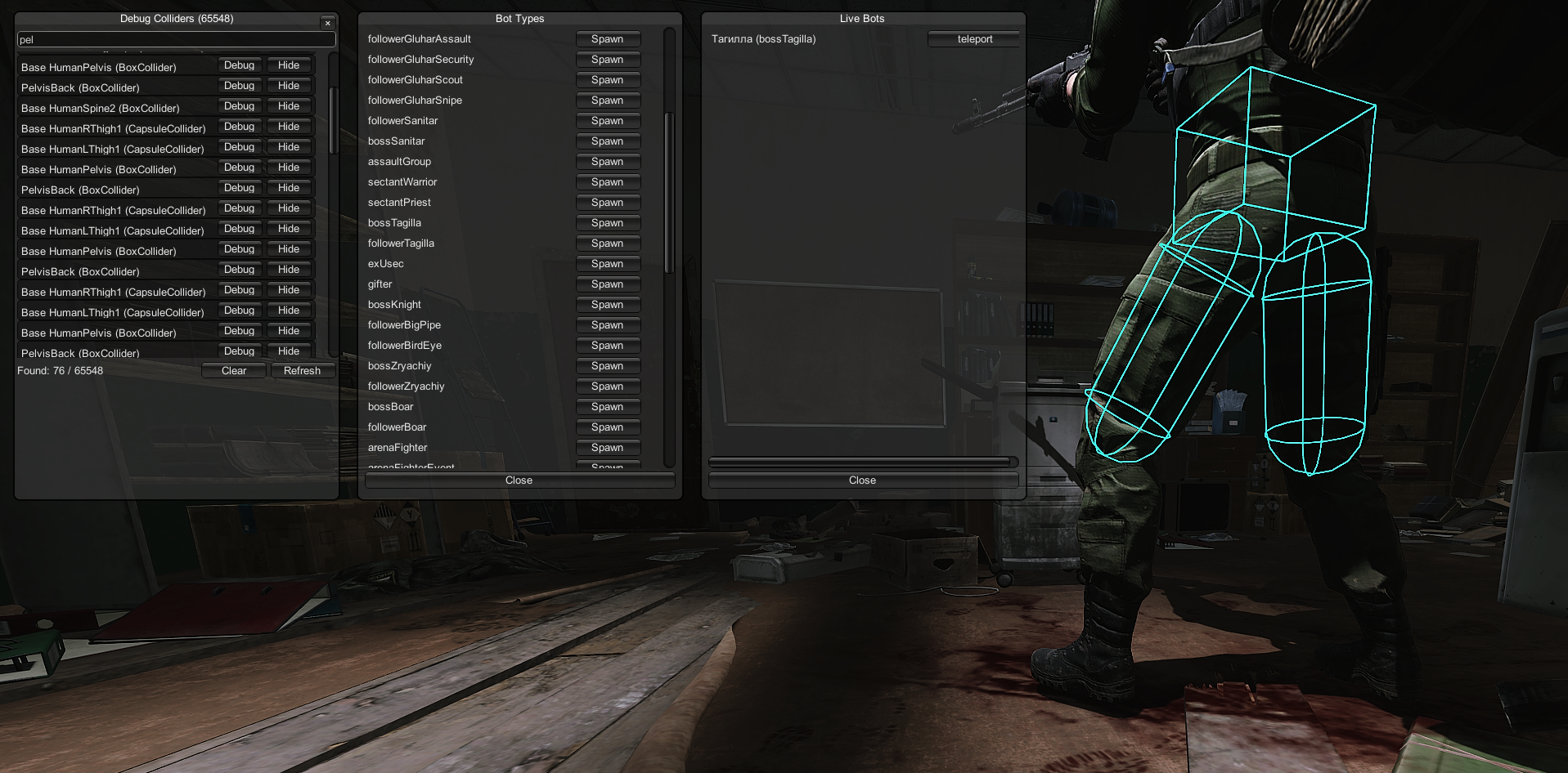 Spawn enemies and visualize colliders